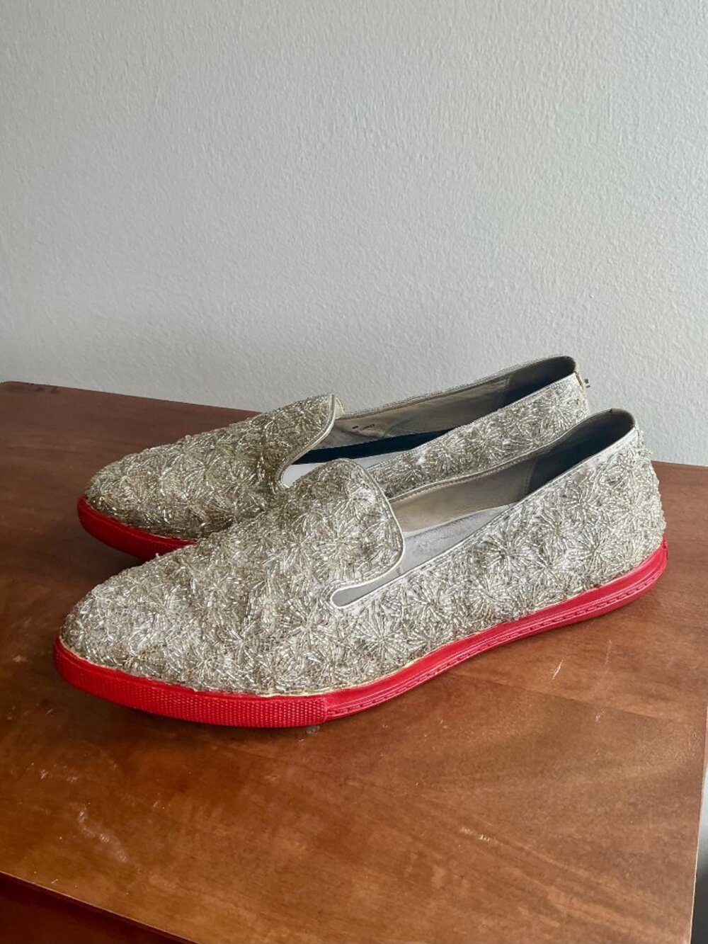 alice + oliva Silver Beaded + Studded Red Bottom Loafers - Picture 3 of 12